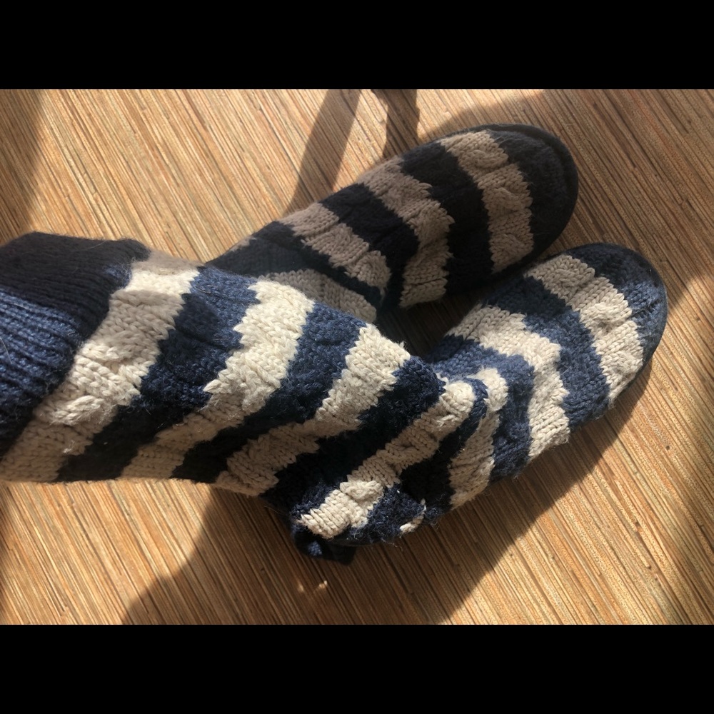 Blue and white stripped Uggs